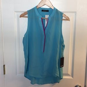 NWT Vicky Colorblock Trim Silk Blouse
